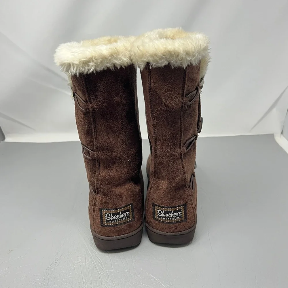 Skechers‎ Australia Womens Suede Faux Fur Boots 9.5 Button Mid Calf Cozy Comfort